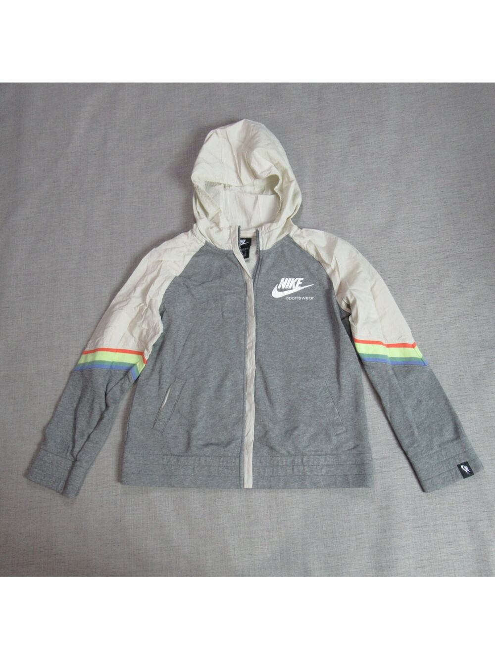 Vintage Nike Sportswear Jacket Womens XL Cream Gray Windbreaker Raglan 90s Y2K